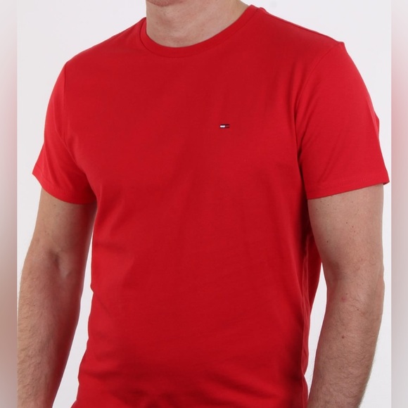 Tommy Hilfiger Mens Small Short Sleeve Logo Tee Red - Picture 4 of 6